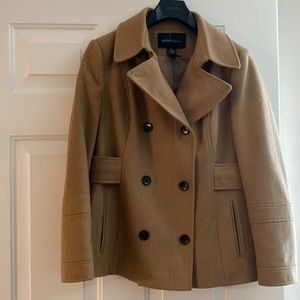 Short Wool Blend Peacoat. Camel Color. Size Large Petite
